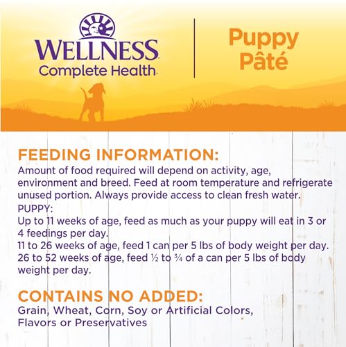 Image of Wellness Complete Health Pate Puppy Canned Wet Dog Food, Wholesome Grains, Natural, Chicken and Salmon Recipe, 12.5 oz, Pack of 12 Cans