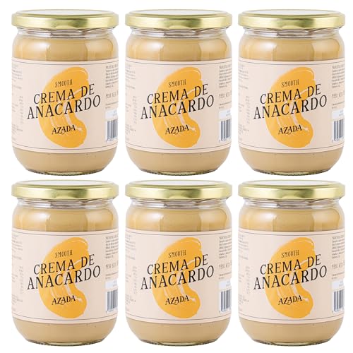 AZADA | Crema de Anacardo Smooth 6x 500g | Sin Azúcar añadido | Mantequilla de Anacardo | 100% ANACARDOS Tostados | Cremosa | Sin Gluten | Sin aditivos | Vegana | Sin Aceite de Palma