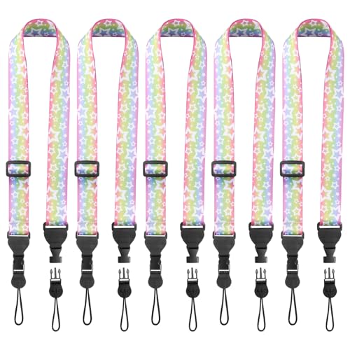 FIEIL 5 Pack Adjustable Shoulder Strap, Nylon Camera Strap, Comfortable Neck Strap for iPad, Cellphone Tablet, Camera, Laptop, Binocular, Luggage Bag (Rainbow Stars Universal Lanyard)