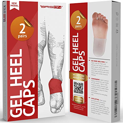 Gel Heel Cups for Men Women - Reusable Soft Silicone Heel Cushion Sleeve Protectors - Foot Care Socks Reduce Pain from Plantar Fasciitis Achilles Tendonitis - 2 Pairs