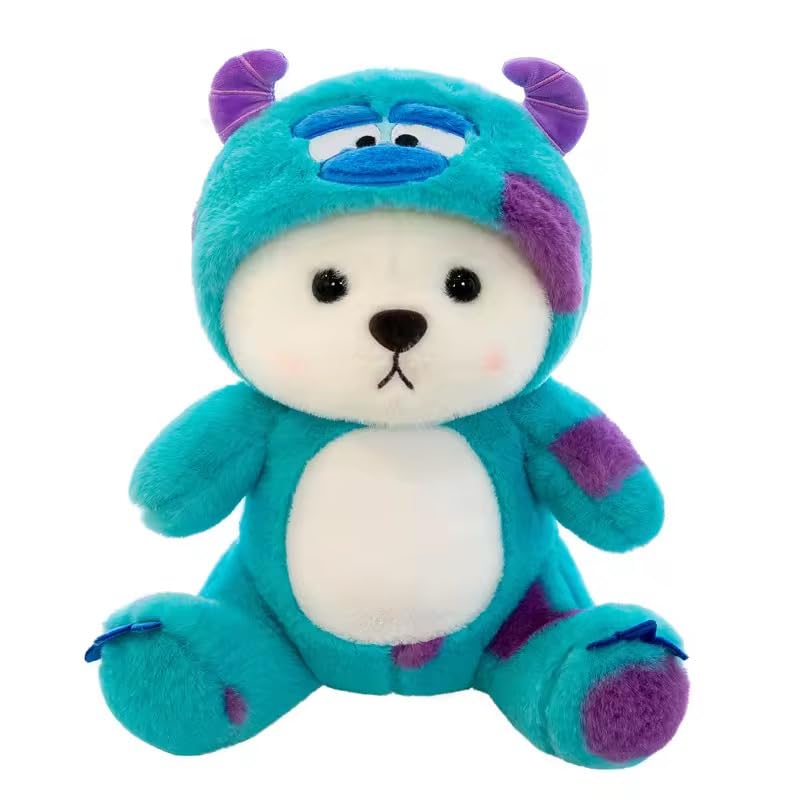 Image of Plush Bear Stuffed Animal 30cm - Cute Kawaii Bear in Turquoise & Purple Monster Costume, Soft Toy for Kids, Birthday Gift, Collectors & Home Decor