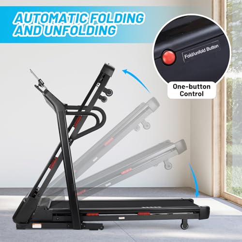 Image of Foldable Treadmill, 350Lbs Weight Capacity Heavy Duty Running Treadmill with Large Running Belt, Up & Down Hill Training Mode, Space Saver Design for Home Fitness