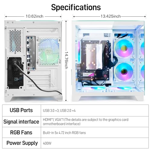 LXZ Desktop PC Computer Ryzen 5-5600GT 8 core 3.6GHz, 16G DDR4 RAM, 512G NVME SSD, Tower Computer with 400W Power Supply for Working, Home and Office (White) - Image 5