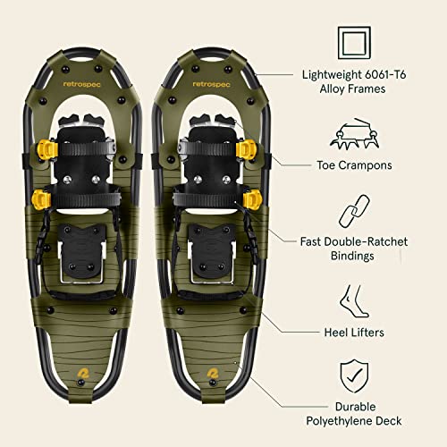 Image of Retrospec Drifter Snowshoes for Women & Men - Lightweight Aluminum Frame Snow Shoes with Double Ratchet Binding System, Heel Lifts & Carry Bag for All Terrain Hiking & Winter Sports