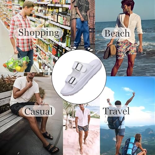 Mens Casual Adjustable Anti-Slip Sandals Summer Beach Lightweight Buckle Outdoor Waterproof Open Toe Slippers White 9.5 US-10 US4