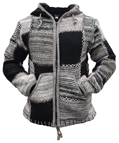 Gheri Mens Woolen Fleece Lined Patchwork Double Knit Boho Jacket3