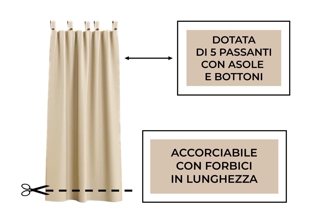 BIANCHERIAWEB Tenda Gazebo 160x270 per Esterno Passanti con Bottoni Tinta Unita Ideale per Giardino Terrazzo Springfield Colore Panna