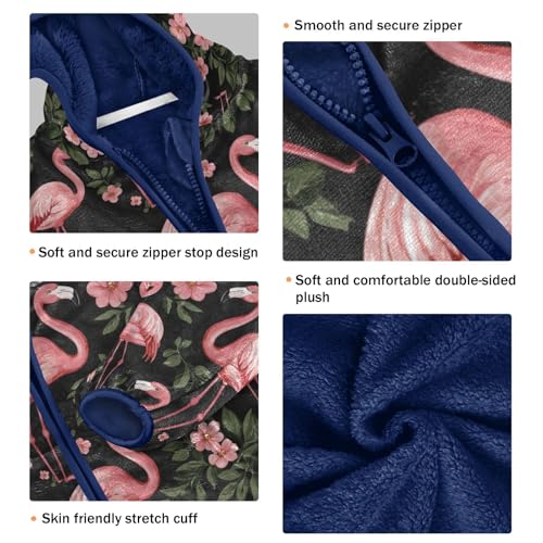 Flamingos Flowers Girls Fleece Jacket Girls Fall Jacket Boys Coats Zip Up Hoodie Children Sherpa Warm Outerwear 2-10T3