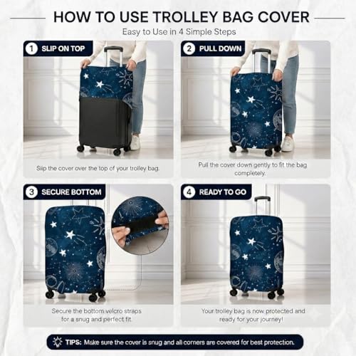 Image of Printed Luggage Cover for Traveling Bag & Suitcase - Stretchable & Scratchproof Trolley Protector with Velcro Lock & Lightweight Washable Material(Suitcase Not Included, Only Cover in Product)