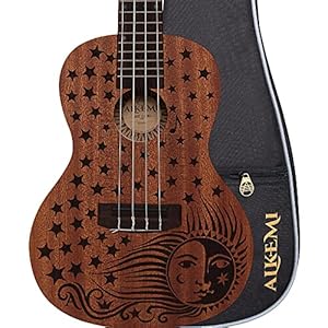 Alkemi Ukulele 23″ Concert Etched Celeste All Mahogany with Gigbag