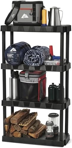Miniatura 5 de Estantería de almacenamiento resistente de 4 niveles, plástico negro, 30 pulgadas de ancho x 56.2 pulgadas de alto, capacidad de 280 libras, montaje
