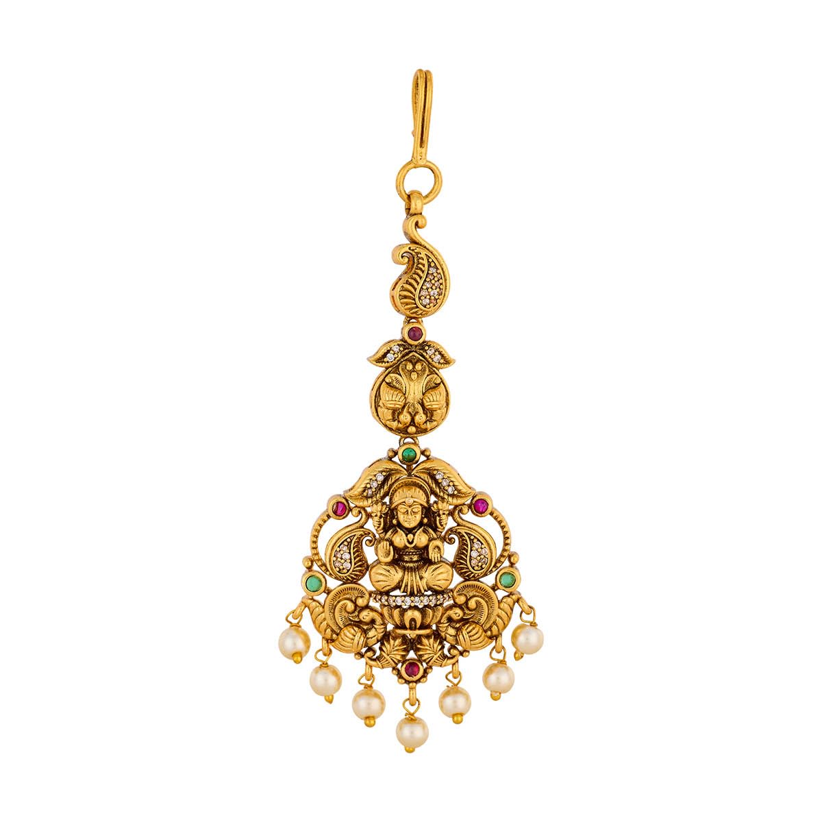 kushal's Fashion Jewellery Ruby-Green Gold Plated Antique Maang Tikka for Women | Bridal, Bridesmaid & Occasion Wear-picture-27
