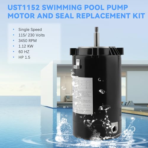 COPACHI Swimming Pool Pump Motor UST1152 Compatible with Pentair Smith Century Hayward Super Pump 1.5HP/115V-18.6A 230V-9.3A/60HZ/3450RPM 56J Frame Single Speed Replacement Motor with Seal Kit by COPACHI - Used condition - Image 6