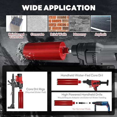 Image of Premium 3-1 /2 inch Wet Core Drill Bit for Hard Concrete with High-Density Diamond, 1-1 /4 inch-7 Thread x 14 inch Depth, Industrial Grade for Reinforced Concrete, Masonry, Brick, Pavers, Asphalt