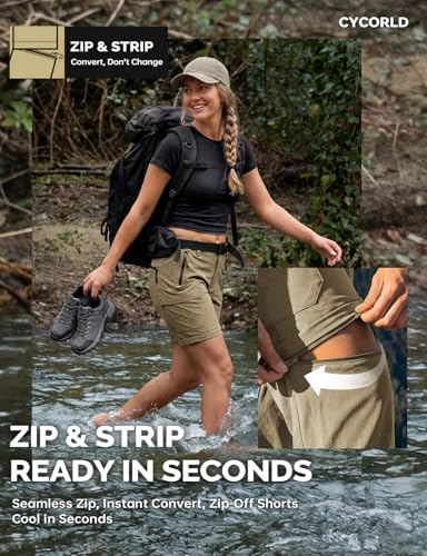 Image of Cycorld Women's-Hiking-Pants-Convertible Quick-Dry-Stretch-Lightweight Zip-Off Outdoor Pants with 5 Deep Pockets