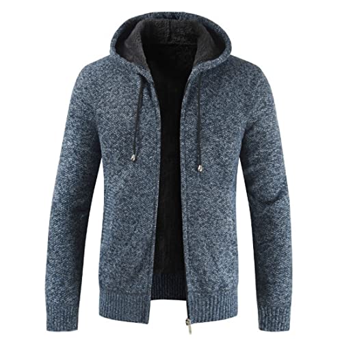 Image of Kinkia Men's Zip Up Hoodies Casual Long Sleeve Full Zipper Sherpa Fleece Lined Knit Cardigan Sweater Jacket with Pockets