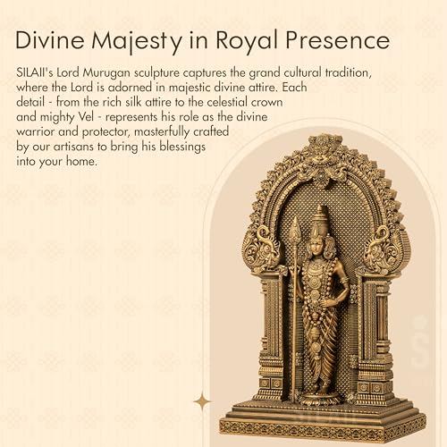 Image of SILAII Murugan Statue for Pooja & Home Decor - Antique Bronze Finish Murugan Idol | God Idols | Murugan Statue for Pooja Room | God Idols for Home Decor (12 INCHES)