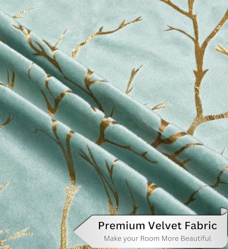 Image of Homefab India Velvet Curtains Room Darkening - Window 6 feet, Pack of 2 Curtain /Panel, Aqua Island