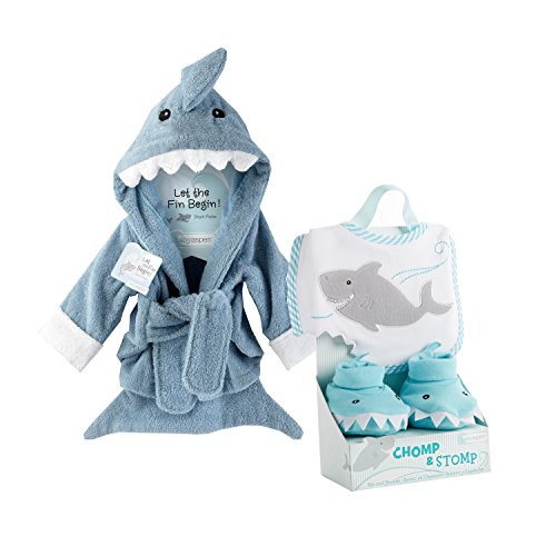 Image of Baby Aspen Shark Gift Bundle with Shark Chomp & Stomp and Shark Robe, Blue