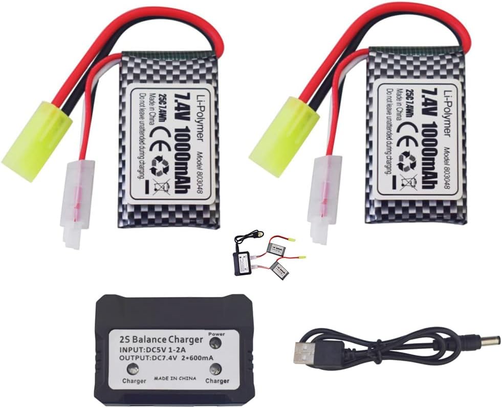 sea jump 2PCS 7.4V 1000mAh Odamiya Plug Li Battery with 2 in 1 Charger for 9300 9310 9305E 9304E 9303E 9302E 9301 9201E RC Remote Control Car, Remote Control Boat, Drone, Quadcopter Battery