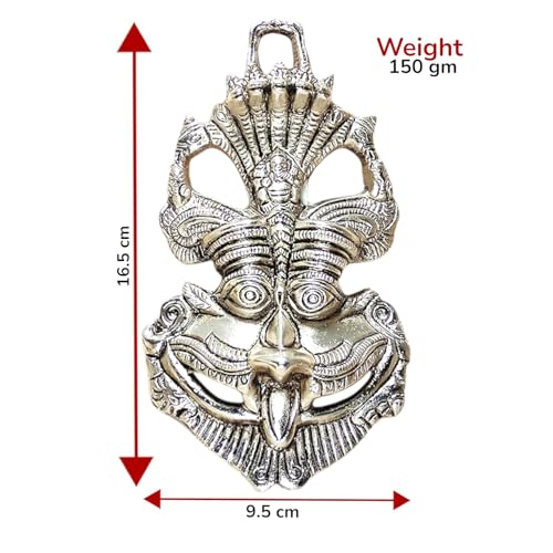 Image of KridayKraft Metal Nazar Battu with Naag Ganesha for Nazar Suraksha (Evil Eye), Suraksha Kawach Mask for Home, Office, Wall & Door Hanging Decor Accessories, Vastu Showpiece (Silver)