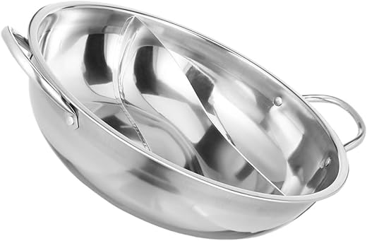 ULTECHNOVO Olla De Pato Mandarín Sopa Pot Con Divisor En El Interior Olla Dividida Para Cocinar Bote De Ebullición Cacerola De Acero Estufa De Gas Bote Dual Cacerola Acero Inoxidable Plata