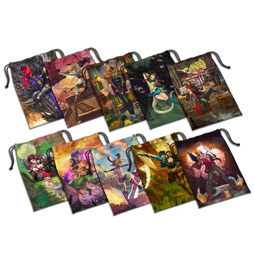 Adventurer Tuck Bags - Compatible with Middara Unintentional Malum: Act 1 Board Game - Oversized Pouches for JRPG Table Games - Interactive Fantasy Board Game Accessories - (10 Pack)