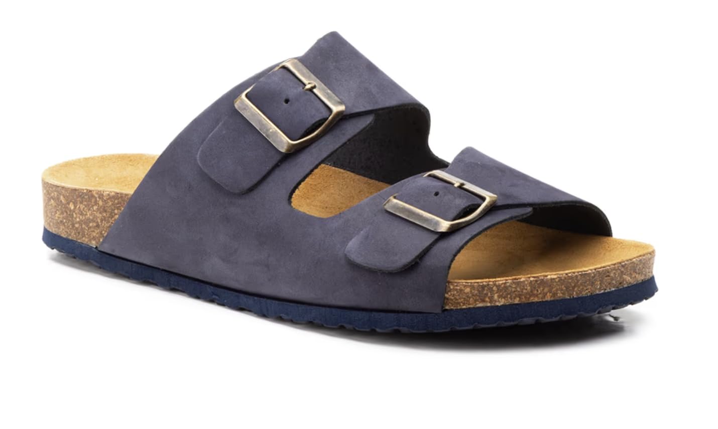 Genérico Sandalia de Piel para Hombre, Estilo Casual con Doble Hebilla, Color Marino, Marrón y negro