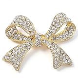 Mabor Rhinestone Bow Brooch Pin for Women Elegant Vintage Sparkly Gold Crystal Brooches Pins for Lapel Dress Suit Shirt Ceremony Clothes Decoration Accessories