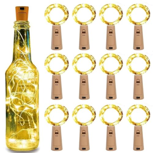 DqiUnaX Flaschenlichterkette Korken, 12 Stück LED Flaschenlicht mit 2...