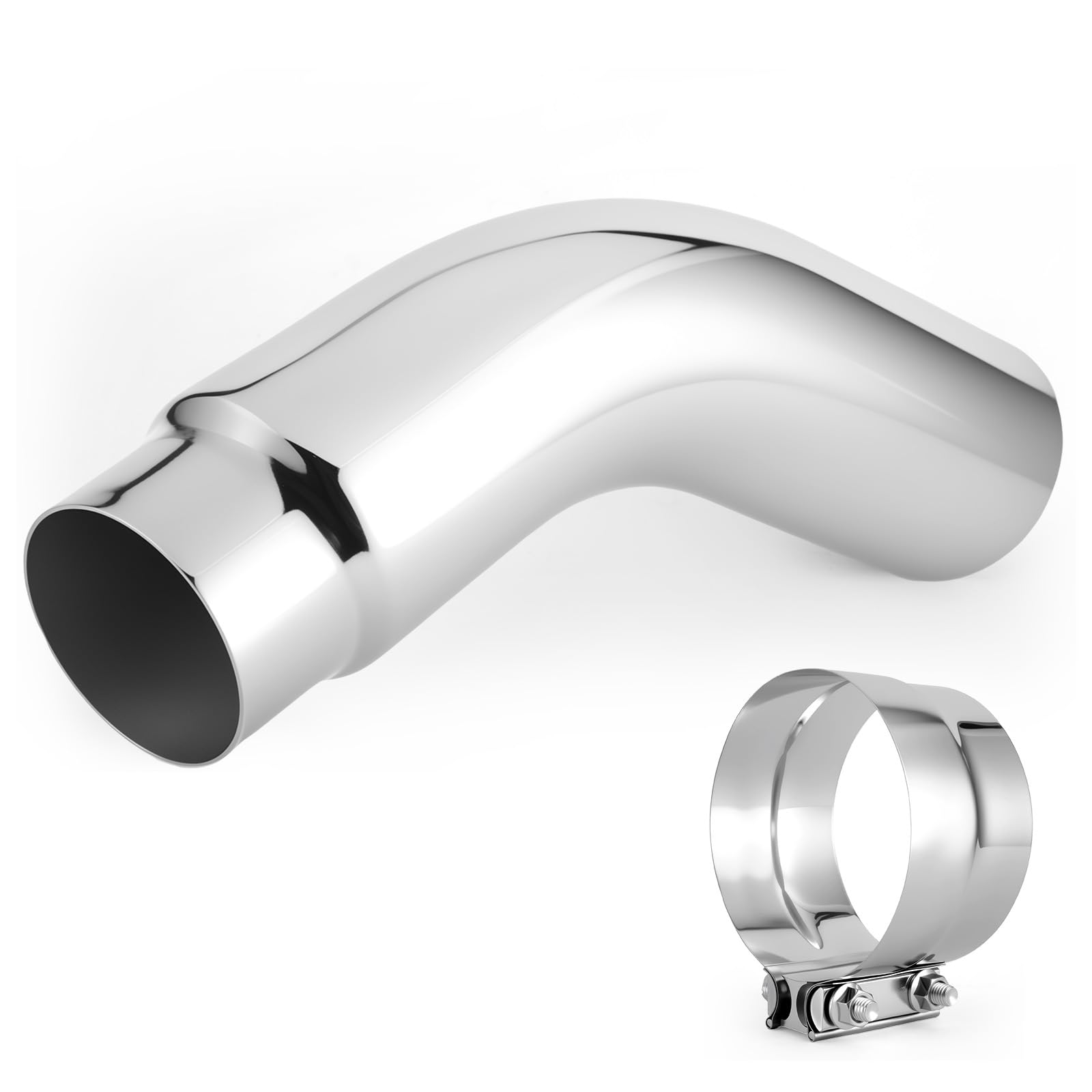 SIMILAR PRODUCT Exhaust Tip?Universal Exhaust Elbow Pipe 5” Inlet 7" Outlet with Steel Clamp - Chrome/Black Finish for Cars & Trucks