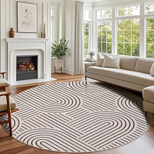 ROYHOME Modern 6ft Round Washable Rug for Living Room Non Slip, LightCamel