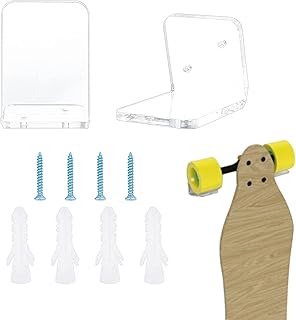 FINGERINSPIRE 2pcs Skateboard Wall Mount Holder Acrylic Longboard Hanger Rack Skateboards Display Stand Wall Mount Hanger for Skateboards and Longboard Premium Skateboard Organizer