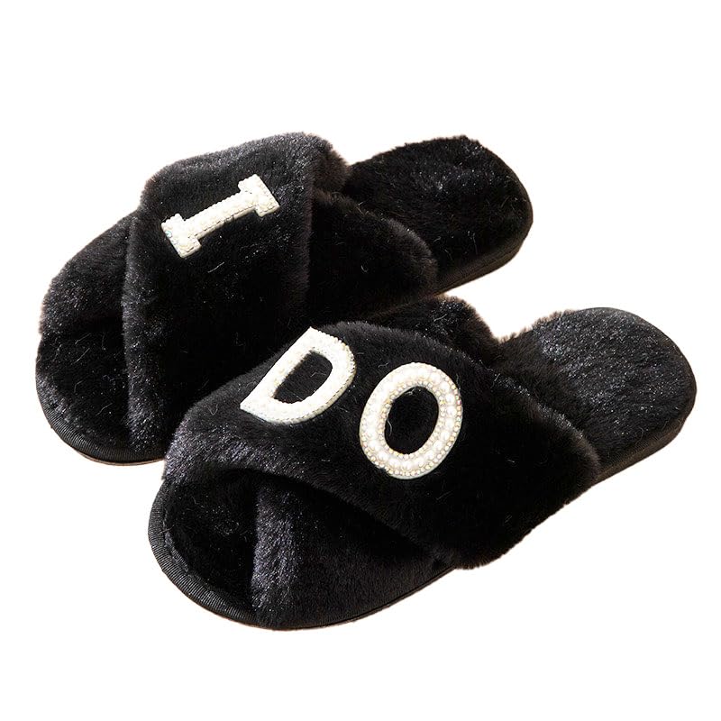 Bride Slippers I Do Slippers for Wedding Day, Comfy and Stylish Bridal Footwear Fuzzy Soft House Slippers for Bachelorette Party