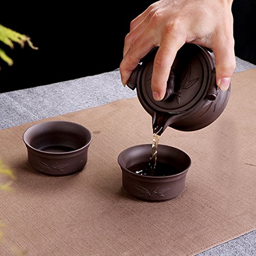 Goodbag Yixing Ceramic Teapot Chinese/Japanese Kungfu Teapot Purple Clay Teapot Travel Tea Set Porcelain Teapot, Teacups, Wooden Tea Tray, Portable Travel Bag #TOP1