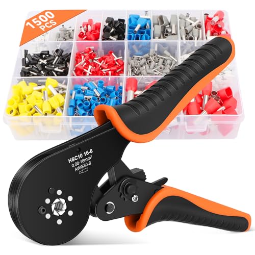 QLOUNI Ferrule Crimping Tool Kit,0.08-16mm²/AWG 30-6 Wire Crimping Tool with 1500 Wire End Connectors,Self-Adjsutable Crimping Pliers Ideal for DIY Electrical Repair and Cable Crimping