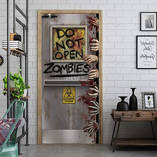 Sticker Porte Effet 3D -Pvc Auto-Adhésif Amovible Autocollant Trompe L'Œil Pour Porte - 77X200Cm Halloween Zombie - Décoration Pour Porte Cuisine Salon Chambre Salle De Bain Cover