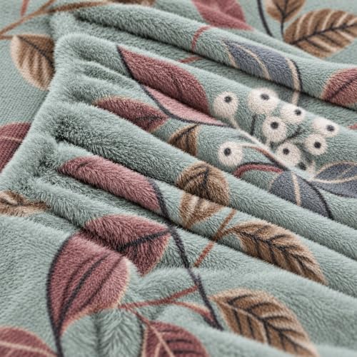 Image of VOMZER Elastic Fitted Warm Flannel Bedsheet King Size Warm Velvet Bedsheet for Winter Double Bed | 2 Pillow Covers, Size - 72 x 78 x 8 Inches (Sage Botanic Leaves)