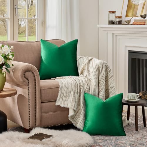 Image of GIGIZAZA Decorative Couch Throw Pillow Covers,Green Square Pillow Cushion Covers 22x22,Pillow Cases Velvet Pillow Covers
