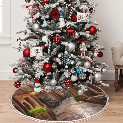 Tapis de sapin double couche 122 cm avec pompons pour décoration - 8