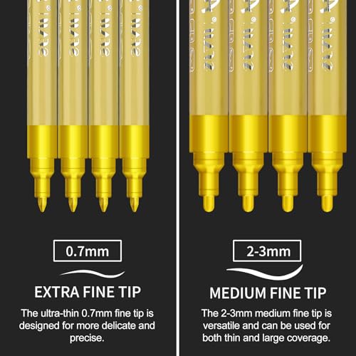 Image of SFAIH Acrylic Gold Paint Pens 2-3MM Medium Tip & 0.7MM Extra Fine