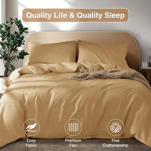 SONORO KATE 100% French Linen Duvet Cover King Size, Soft Breathable for Hot Sleepers, Moisture Wicking & Durable Cover Set - Zipper Closure & 4 Corner Ties Duvet Covers 3 Piece (Rust,King)