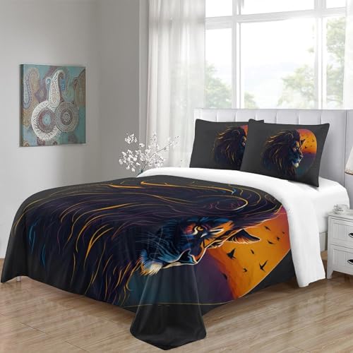 Housse de couette lion avec fermeture éclair parure lit microfibre