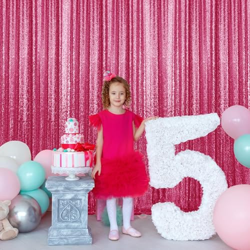 2×8FT-4PCS Fuchsia Sequin Backdrop Curtains Panels, Photography Backdrop Glitter Curtains Fabric Background for Christmas Wedding Party Decor