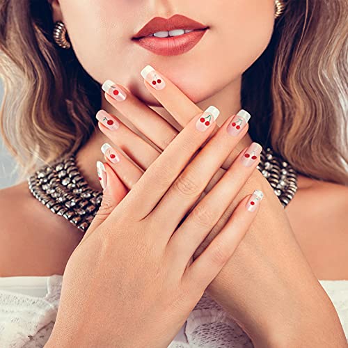 Oiiki 10 Sheets 3D Cherry Nail Art Sticker Decals, Mixed Color Pattern Cherries Leaves Self-Adhesive Decorations, Glitter Cherry Fruits Collection Diy Manicures For Kids Girls Women Nails Salon #TOP5