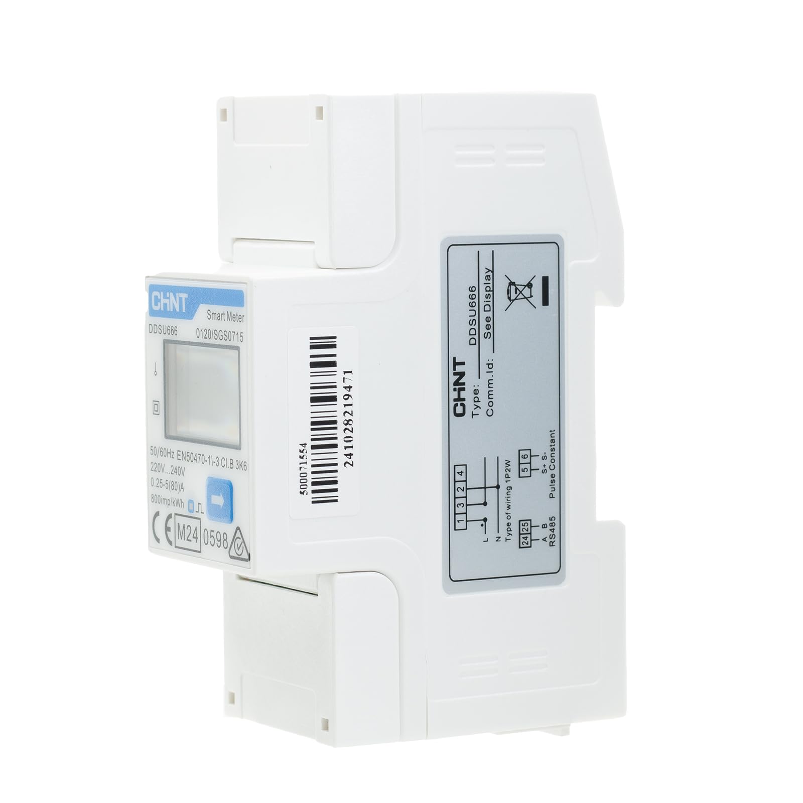 CHINT DDSU666 Contatore elettronico di energia intelligente monofase DIN35mm 5(80) A a connessione diretta con interfaccia RS485, conforme a Modbus RTU, certificato MID