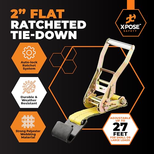 Xpose Safety 1-Pack Retractable Ratchet Straps with Flat Hooks, Heavy Duty 2" x 27', 10,000 lbs Break Strength Tie-Downs for Truck, Trailer, Kayak & Motorcycle - image 3