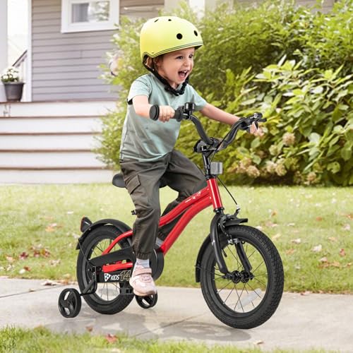 Image of BABY JOY Kids Bike, 12 14 16 18 Inches Sporty Bicycle with Training Wheels, Adjustable Seat, Handbrake & Coaster Brake, Reflectors, Girls Boys Bike for 3-8 Years Old Children