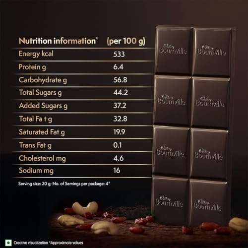 Image of Cadbury Bournville Fruit & Nut 50% Dark Chocolate Bar, 75 g (Pack of 4)