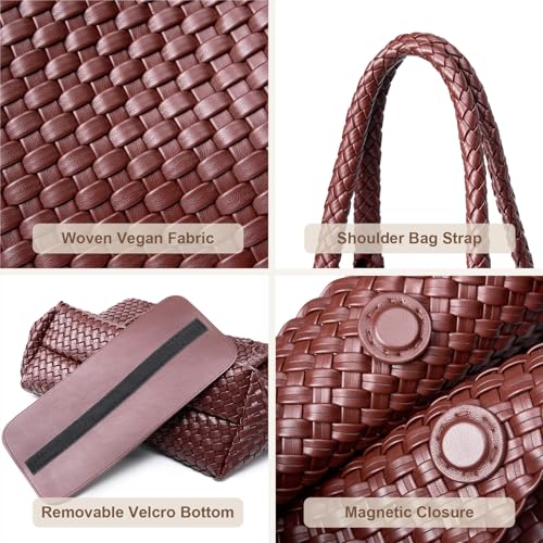 Image of MELOLILA Woven Leather Handbag - Large Tote Bag for Women - Fashion Vegan Leather Tote